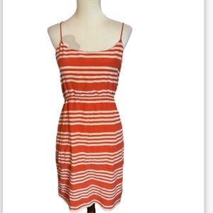 Emerson Orange + Ivory Striped Dress 100% Silk Size 12 Women